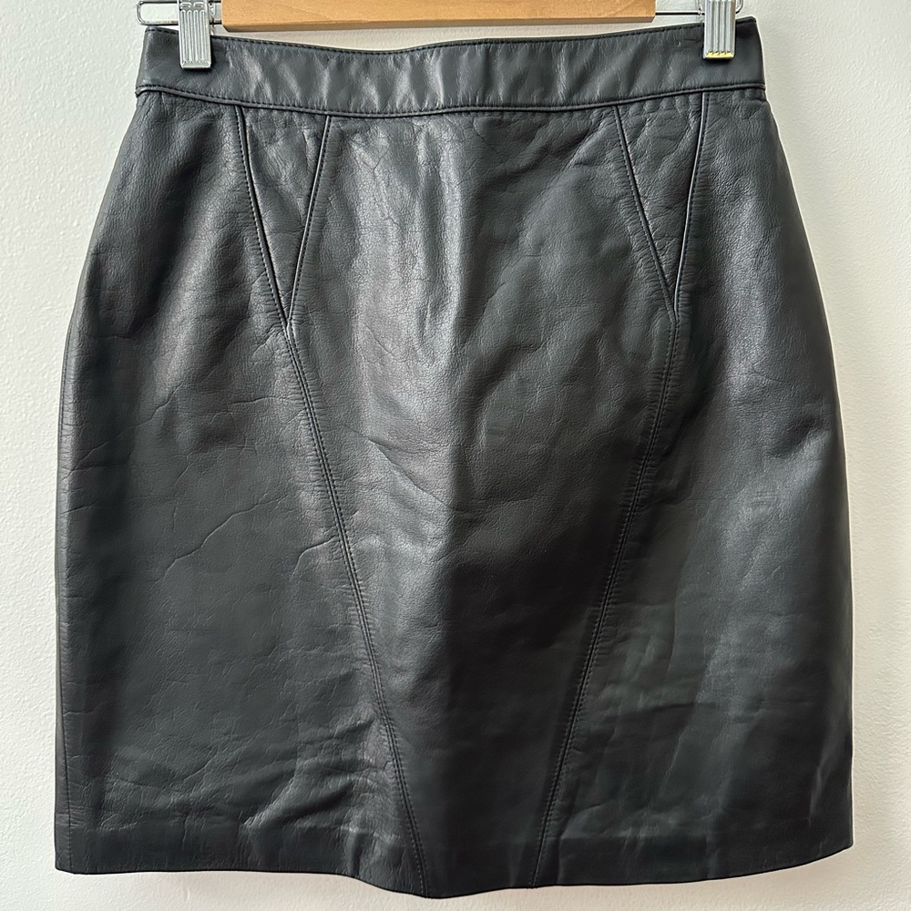 Ada Vintage Black High Waisted Leather Mini Skirt